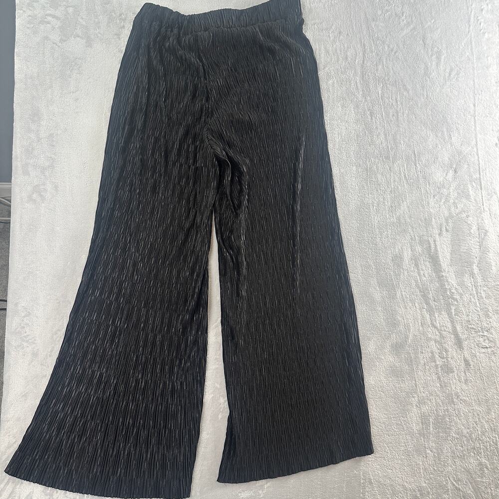 Topshop Black Crinkle Pleated Wide Leg Pants - Size 8-10 - Picture 4 of 7